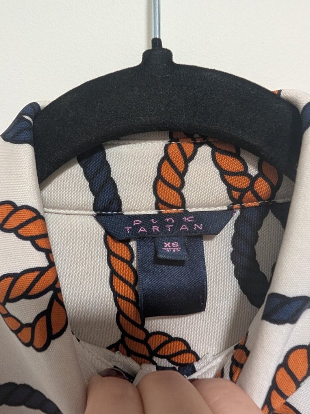 Pink Tartan | Rope Print Collared Button Up Top In Cream - Picture 3 of 7